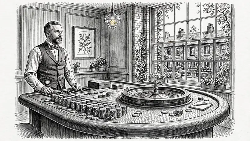 Elegant UK casino studio with roulette table and dealer