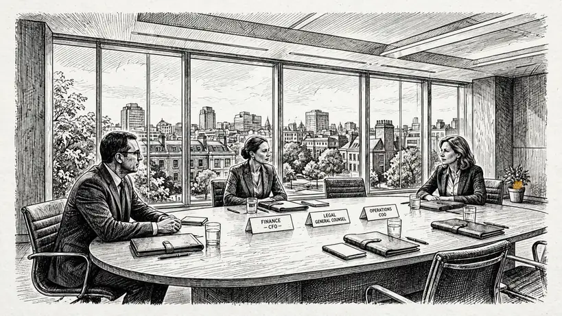 Boardroom with three separated professionals in London