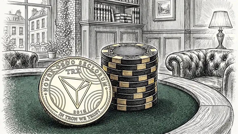 TRX coin stacked with casino chips on a UK club table